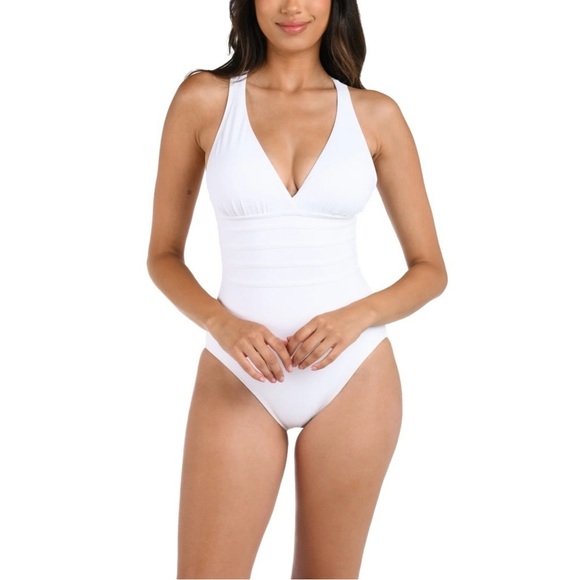 La Blanca Island Goddess Multi-Strap Cross-Back One Piece - White - Picture 1 of 7